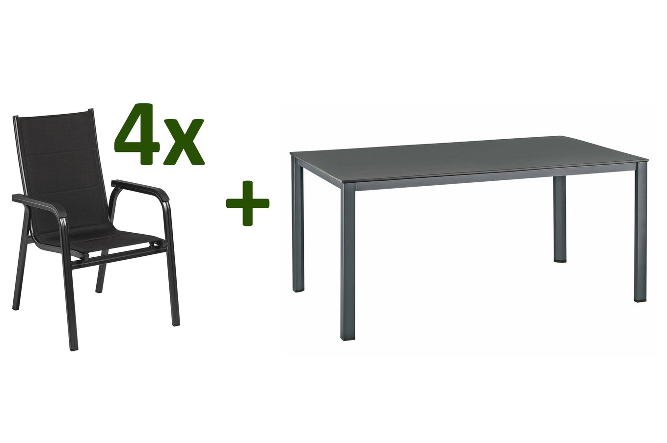 KETTLER KETTALUX-PLUS/Basic Plus Padded Conjunto de jardín, antracita, Alu/Textilene, Mesa 160x95 cm, 4 Personas, asiento y respaldo acolchados 22975__1