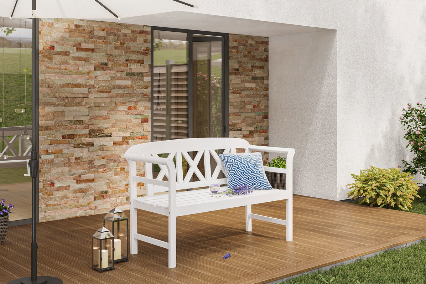 VILLANA Banco de jardín, blanco, acacia, 128 x 54 x 81 cm, 2 personas, producto con certificación FSC® 13853__1