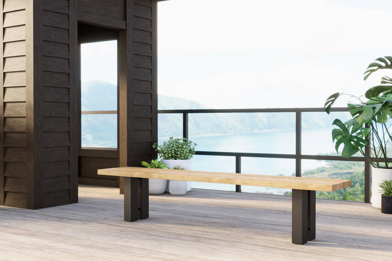 OUTFLEXX New Bob Banco, antracita/natural, Alu/teca reciclada, 220 x 40 x 46 cm, cepillado rústico 30863__1