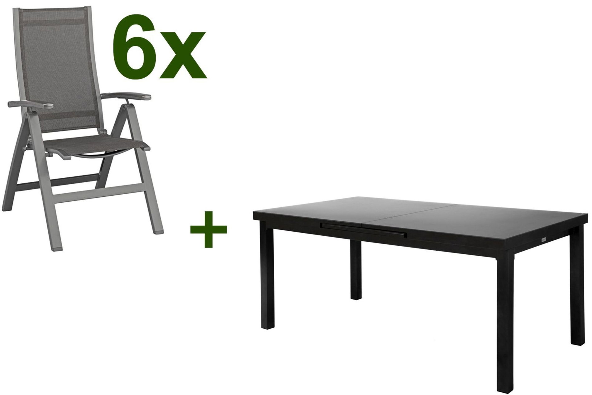KETTLER Altura Conjunto de comedor de jardín, antracita, Alu/Textilene, Mesa 180/240x100cm, 6 sillas plegables 19301__1