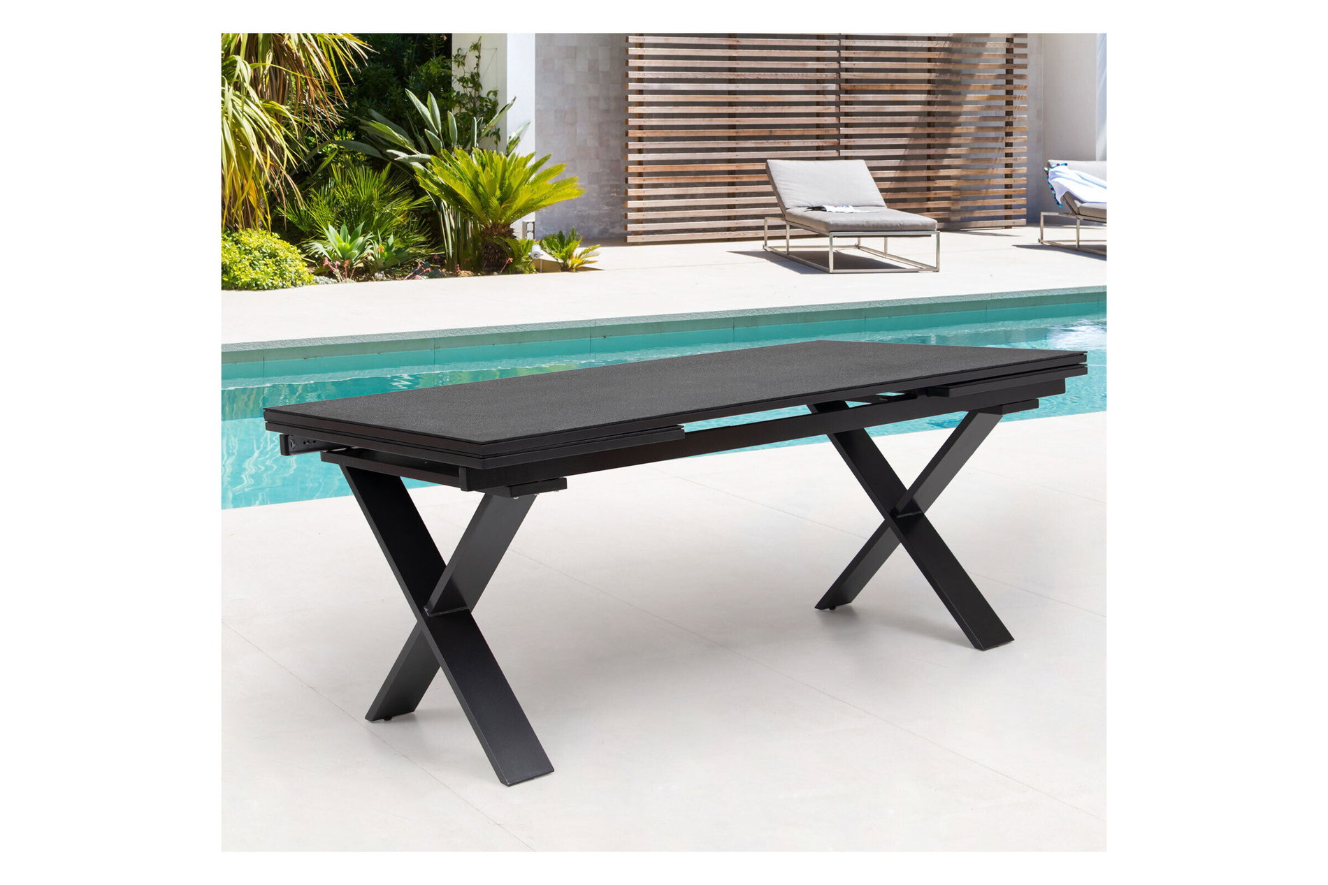 Mesa extensible OUTFLEXX Toronto, antracita, aluminio/Spraystone, 180/280x100cm, extensión tipo cajón