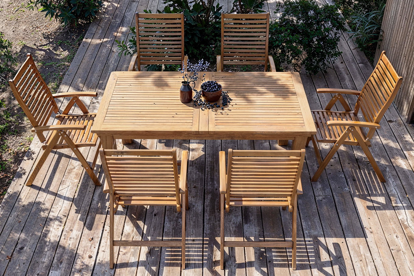 OUTFLEXX Conjunto de comedor de jardín, natural, Acacia, Mesa extensible 180/220/260 x 100 cm, 6 sillas plegables, Producto certificado FSC® 20644__1