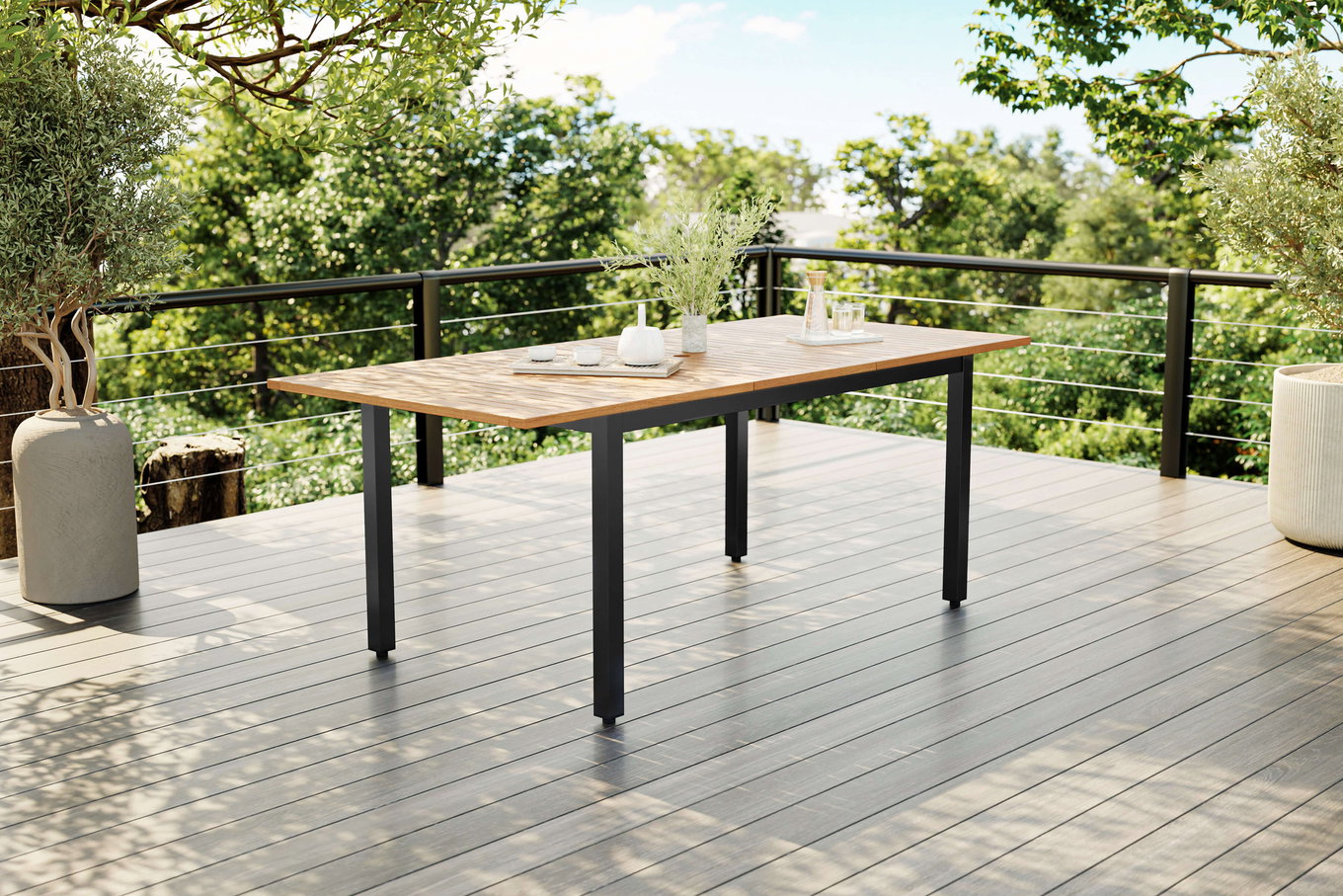 VILLANA Tasmania Mesa extensible, Negro, Aluminio/Eucalipto, 150 / 200 x 90 cm, robusta, resistente a la intemperie, extensible, producto certificado FSC® 80123__1