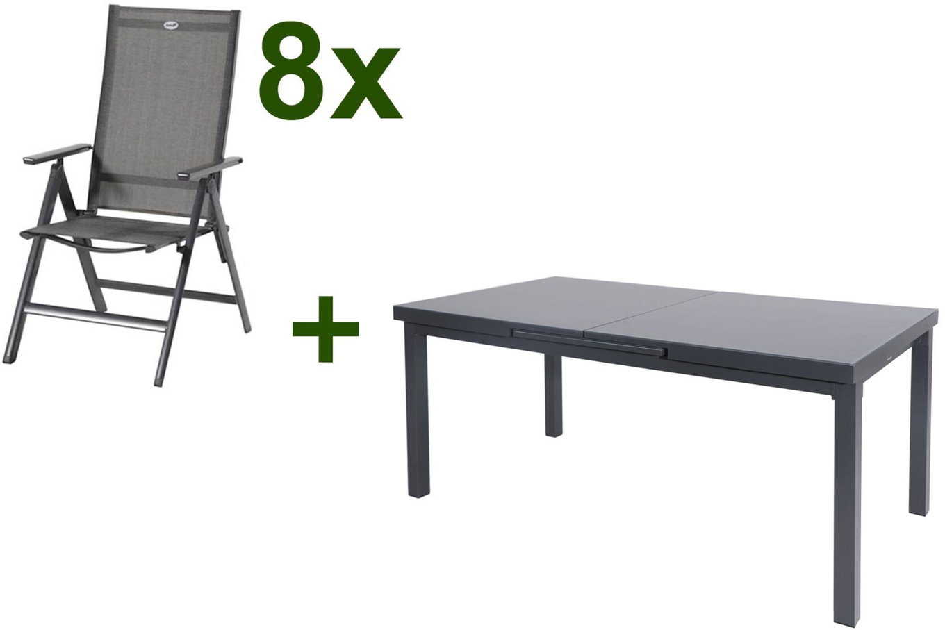 HARTMAN Aruba Conjunto de comedor de jardín, xerix, Alu/Textilene, Mesa 180/240x100cm, 8 Sillas plegables 19344__1
