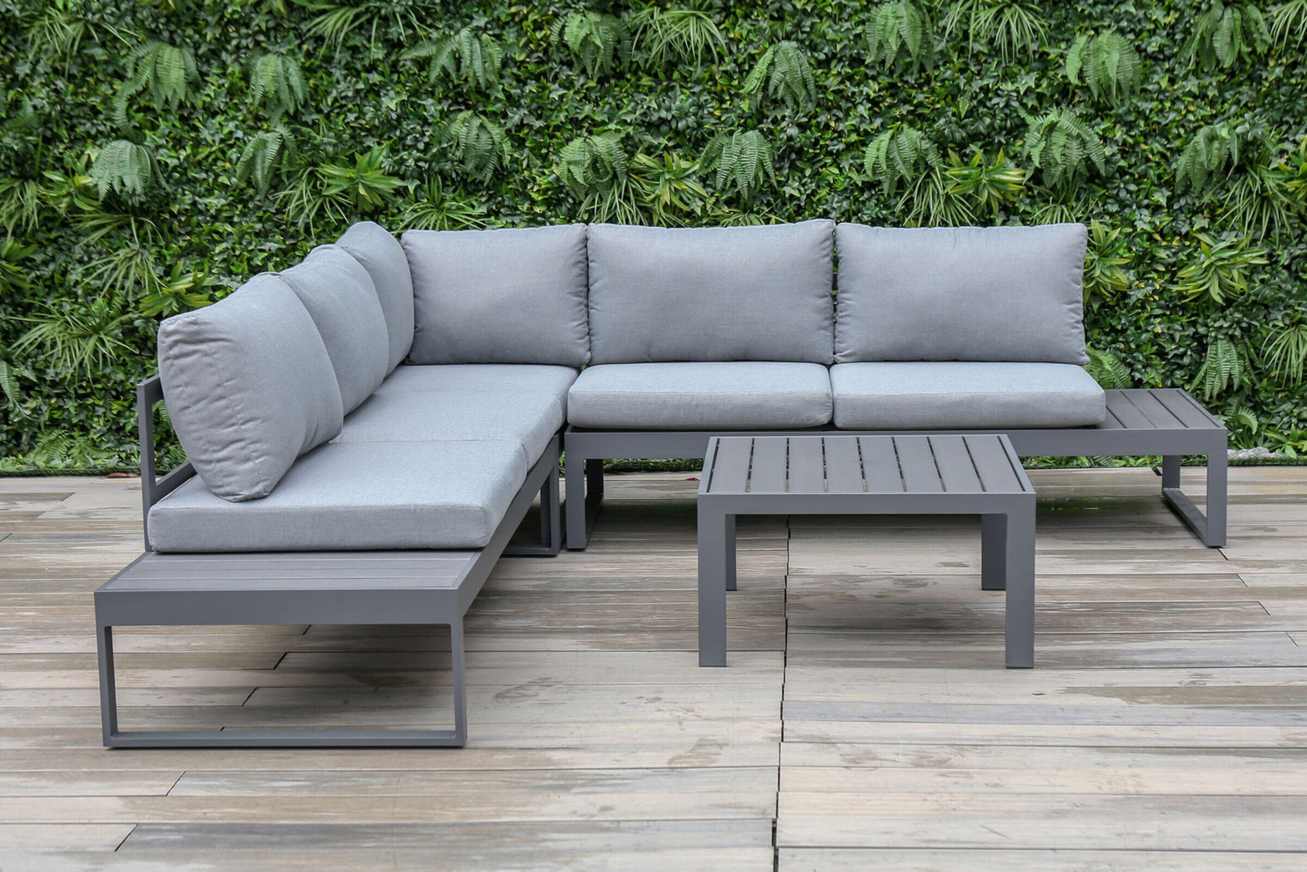 OUTFLEXX salón de jardín, antracita/gris, Alu/Olefin, 5 personas, mesa lounge 73x73 cm 22419__1