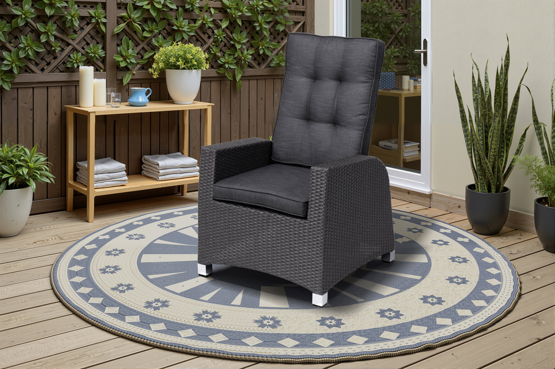 OUTFLEXX Rocking Comfort Sillón Dining / salón, gris/marrón jaspeado, polirratán, ajustable