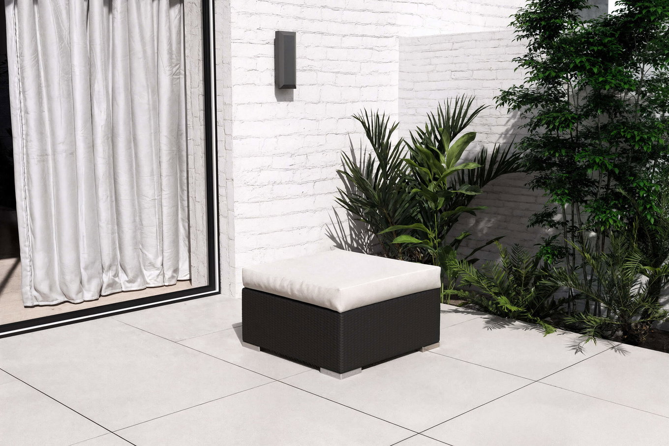 OUTFLEXX Mesa auxiliar/Taburete, crema/blanco, negro, polirratán, incl. Cristal y cojín 2392_8__1