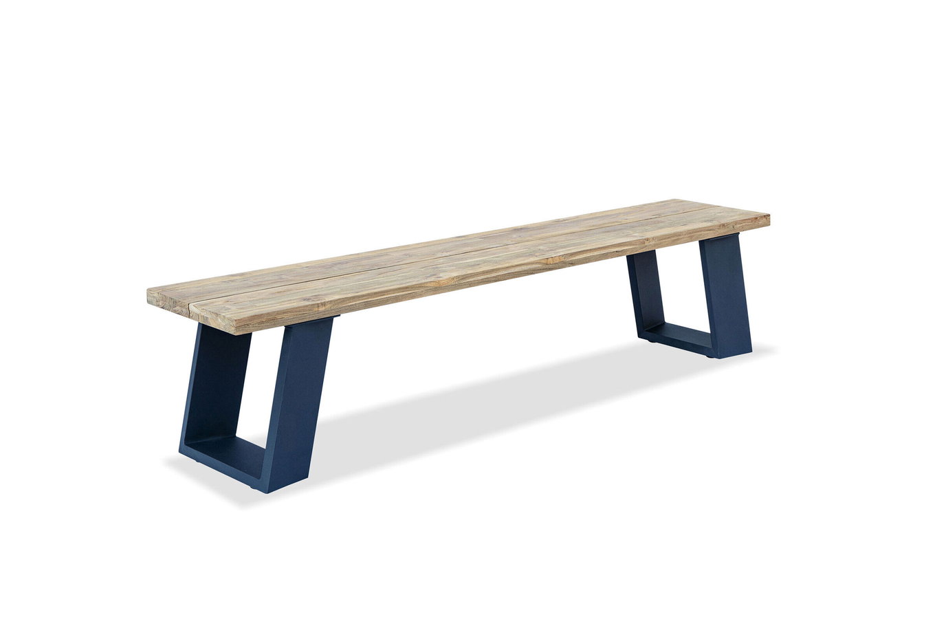 Banco OUTFLEXX, gris oscuro/natural, aluminio/teca reciclada, 240x100x45cm, con borde de árbol, producto certificado FSC® 20317__1