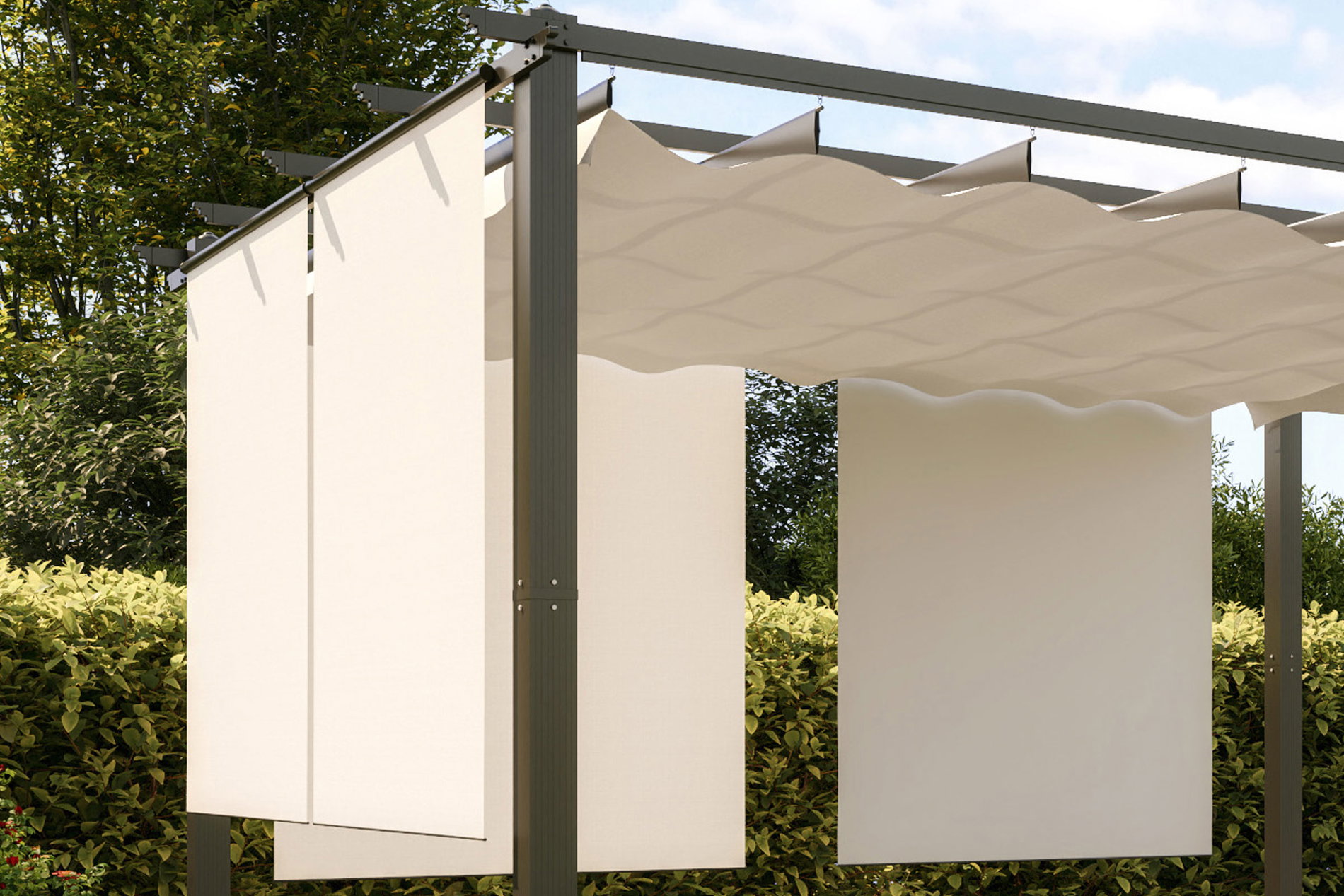 OUTFLEXX Set de 2 cortinas, crema, poliéster, 170 x 150 cm, resistente a la intemperie y a los rayos UV