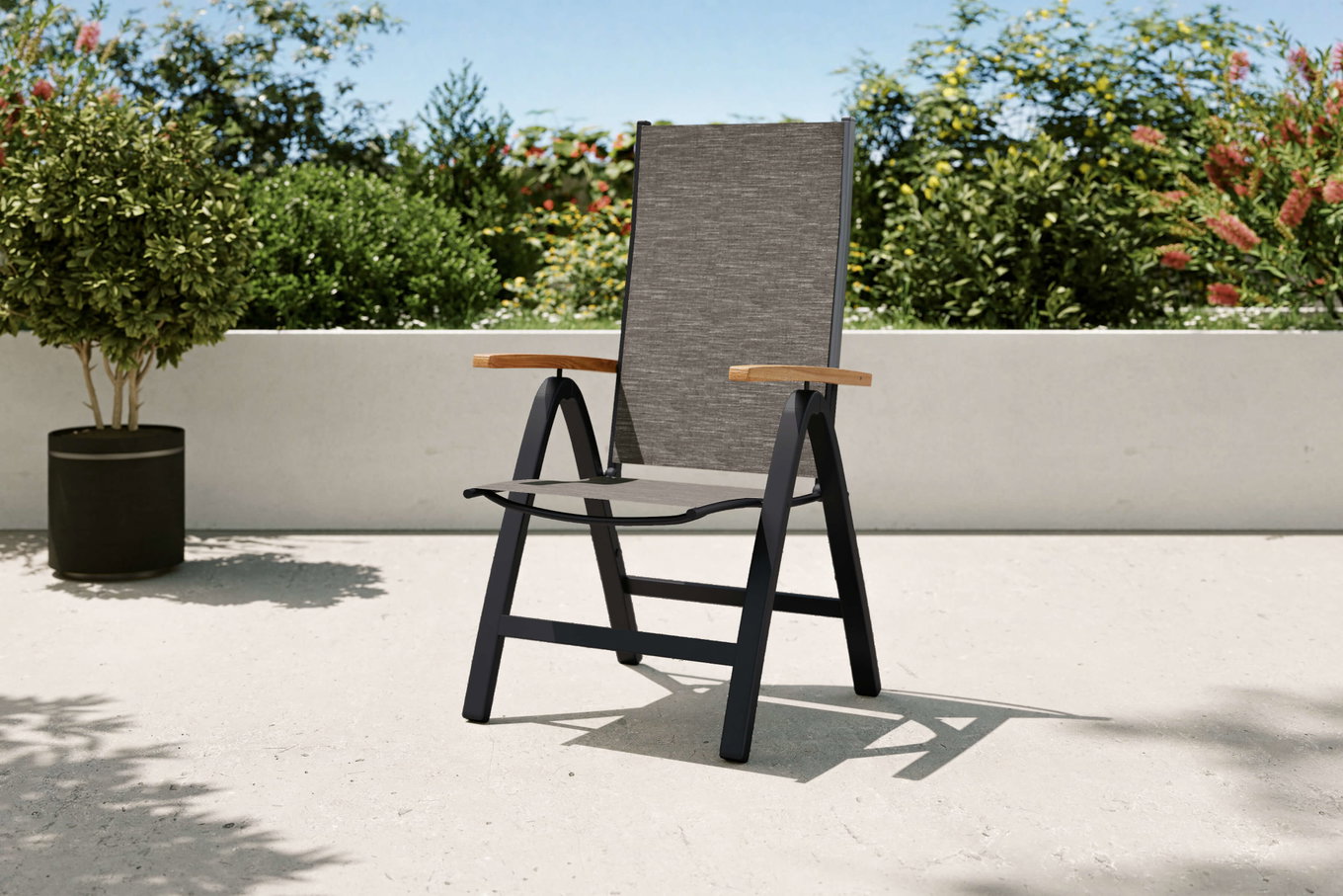 VILLANA Tasmania Silla plegable, antracita/gris, Alu/Eucalipto/Textilene, plegable, producto certificado FSC® 80124__1