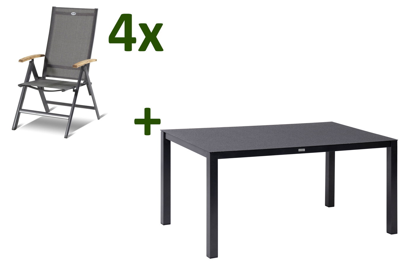 HARTMAN Aruba Conjunto de comedor de jardín, xerix/antracita, Alu/Spraystone/Teca, 160x95 cm, 4 Sillas plegables, Reposabrazos de teca 28423__1