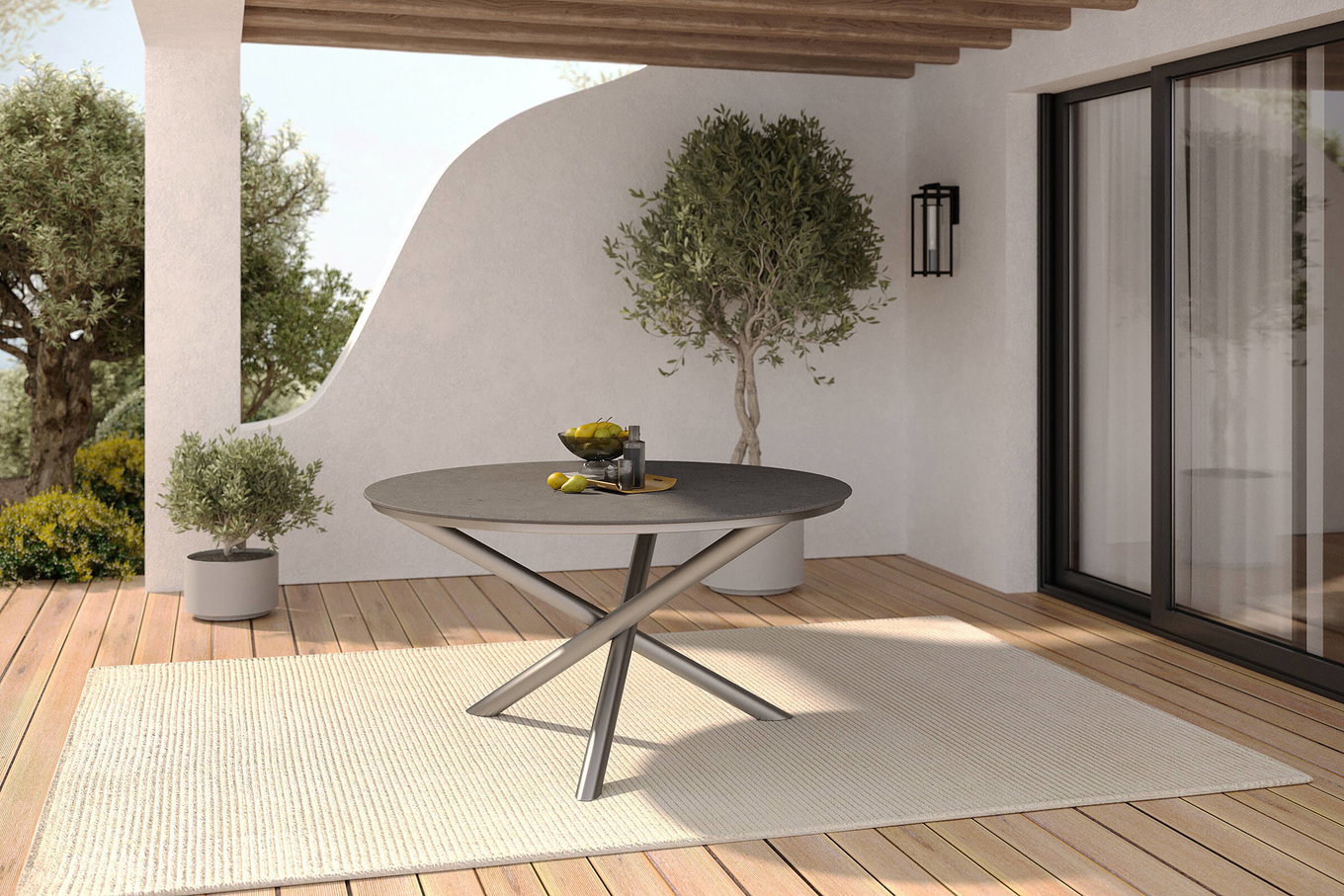 Mesa de comedor OUTFLEXX, plateado/gris, acero inoxidable/vitrocerámica, aprox. Ø150cm 23483__1