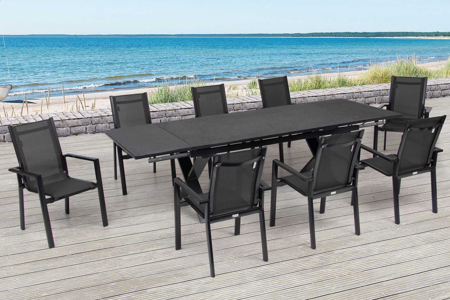 OUTFLEXX Conjunto de comedor de jardín, antracita, Alu / Cerámica / Textil, 180/280x100cm, 8 sillas apilables 22233__1