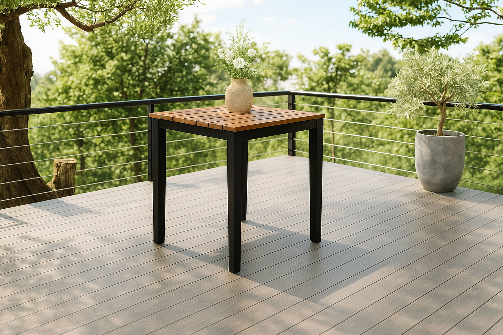 VILLANA Tasmania Mesa auxiliar, negro, aluminio/eucalipto, 45 x 45 cm, robusto, alta capacidad de carga, producto certificado FSC®