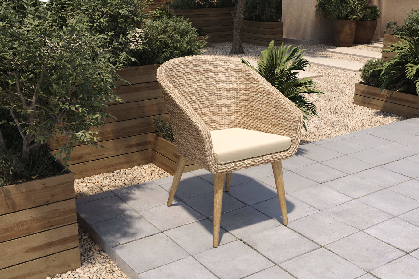 OUTFLEXX Borneo Sillón Cocktail, beige jaspeado, polirratán/acacia, cepillado, tapizado incluido, producto certificado FSC® 21619__1