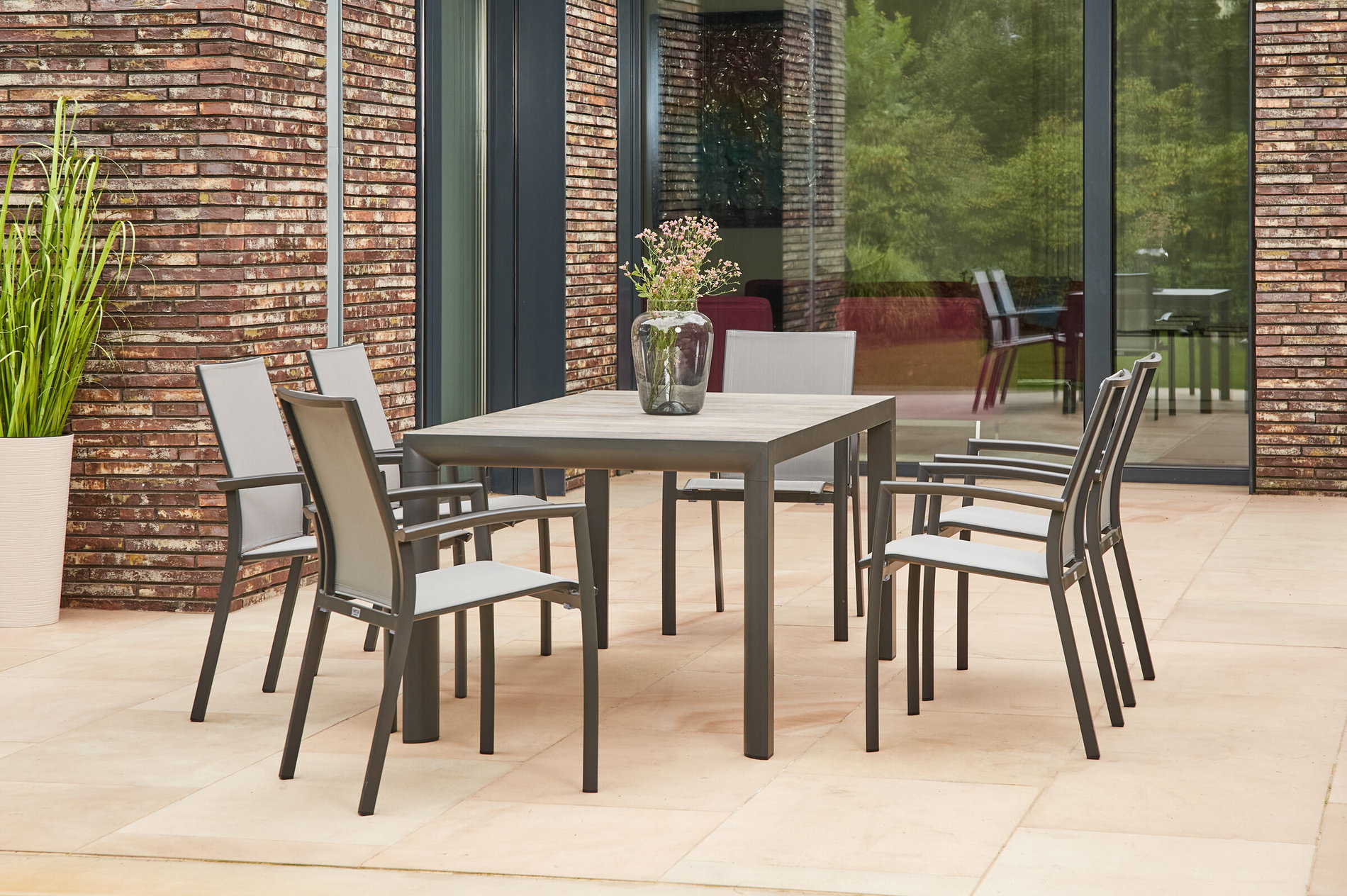 SIENA GARDEN Silva/Velia Conjunto de comedor de jardín, antracita/gris, Alu/Tejido Ranotex®/Cerámica, 160 x 90cm, incl. 6 sillones Dining 23821__1
