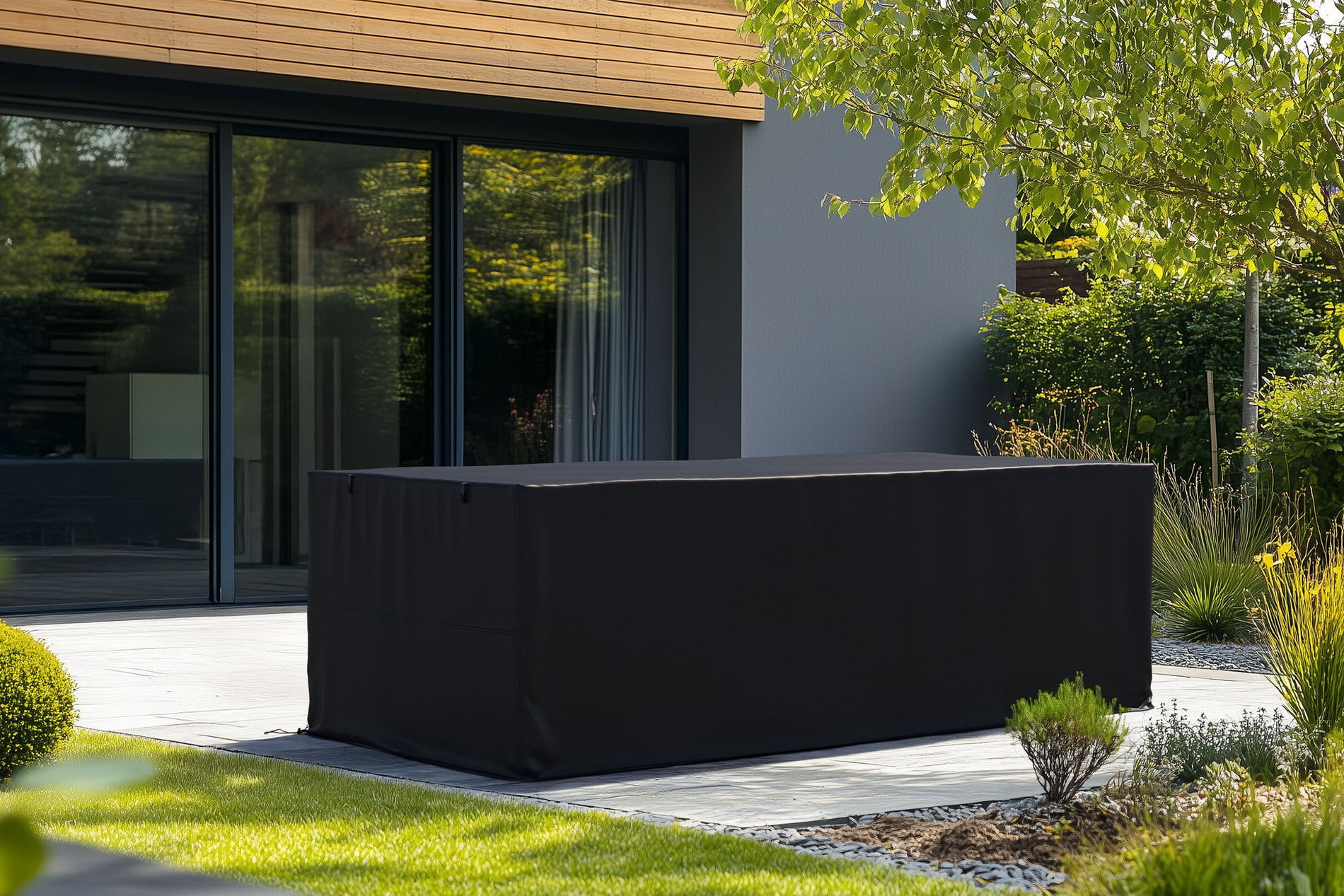 Funda protectora OUTFLEXX para conjuntos de comedor de jardín, negra, tejido ripstop/poliéster, 305 x 180 x 80 cm, repelente al agua, protección UV