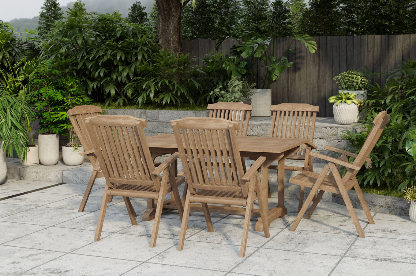 OUTFLEXX Ontario/Bounty Conjunto de comedor de jardín, natural, Teca, 160/210x90cm, 6x Sillas plegables 24362__1