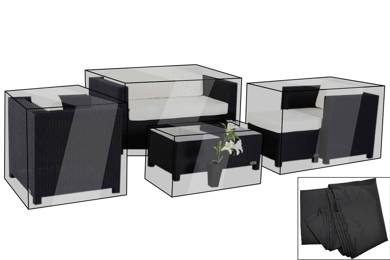 Set de fundas protectoras premium OUTFLEXX para conjunto de comedor de jardín: 1298 / 1299, negro, resistente al agua, hasta versión 2015 7936__1
