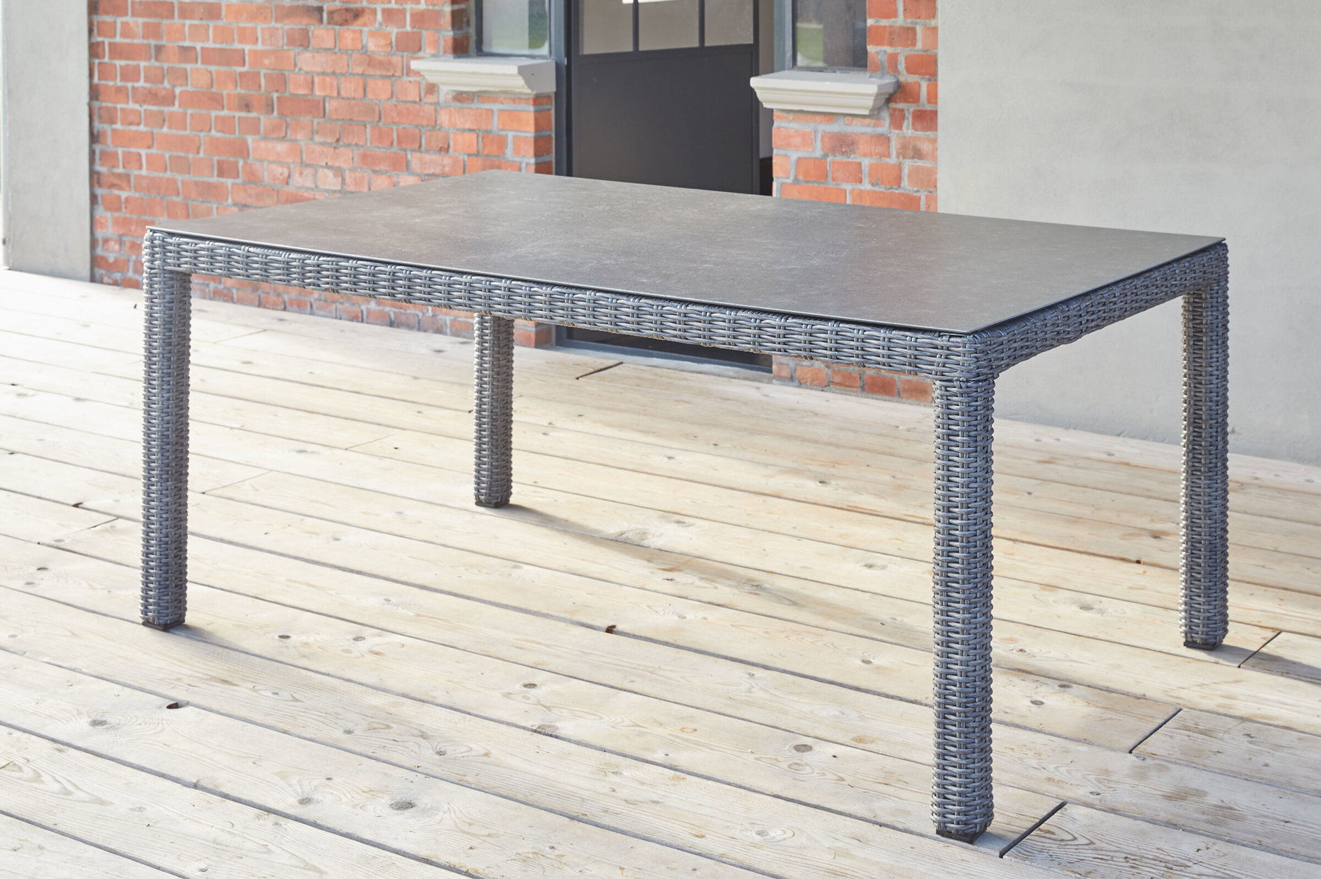Ploß Modelo exclusivo Rocking Comfort Mesa comedor, gris-marrón-jaspeado, aluminio/polirratán/vitrocerámica, 180x110 cm, con recubrimiento en polvo 23621__1