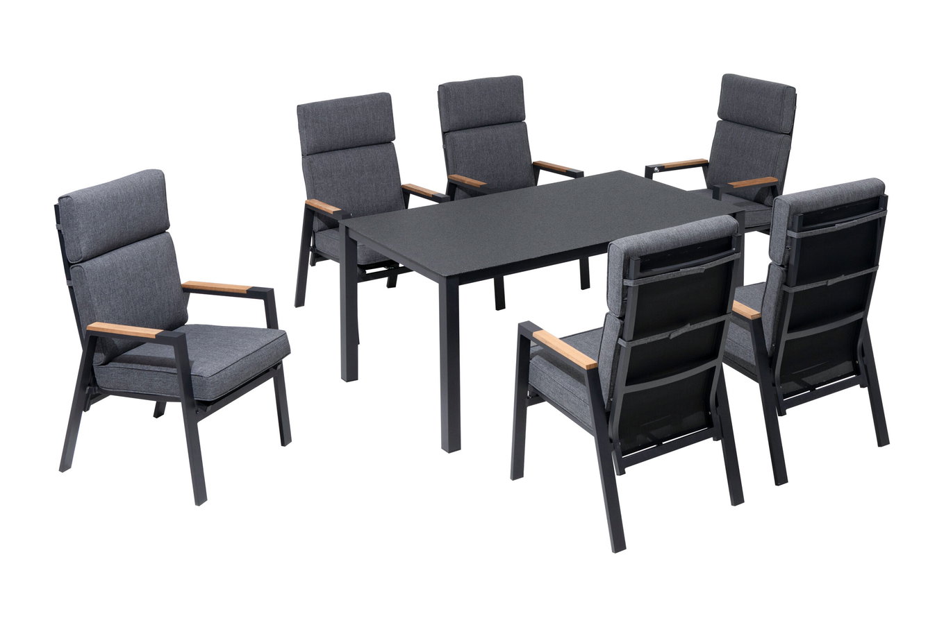 OUTFLEXX Conjunto de comedor de jardín, antracita mate, Alu/Spraystone/Poliéster, 160x95 cm, 6 sillones, incluye cojines 28198__1