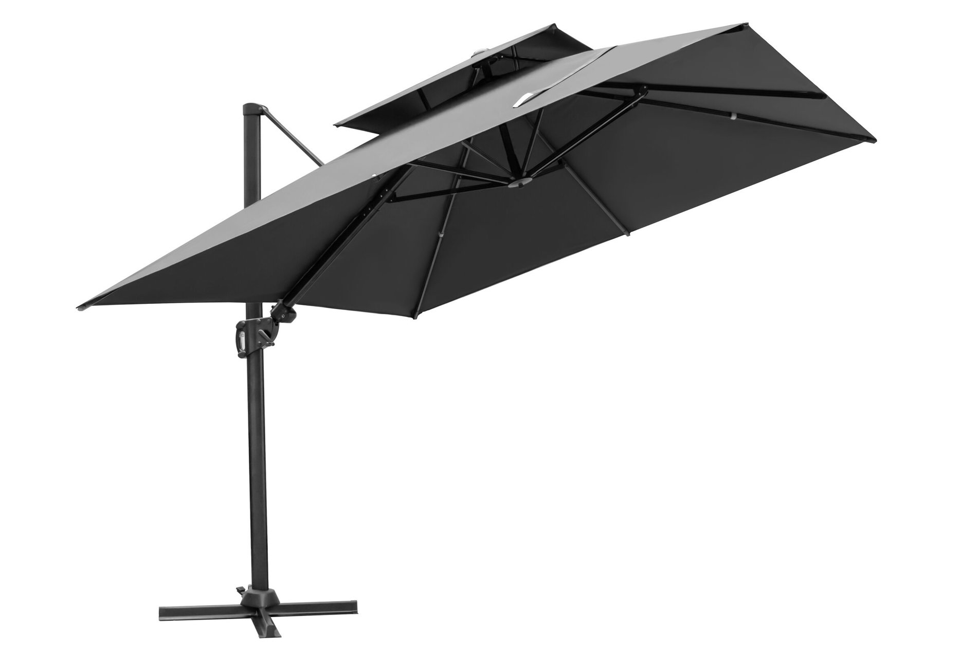 OUTFLEXX Sydney Parasol excéntrico, doble techo, antracita, Alu/Poliéster, 300 x 300 cm, incl. base en cruz 24096__1