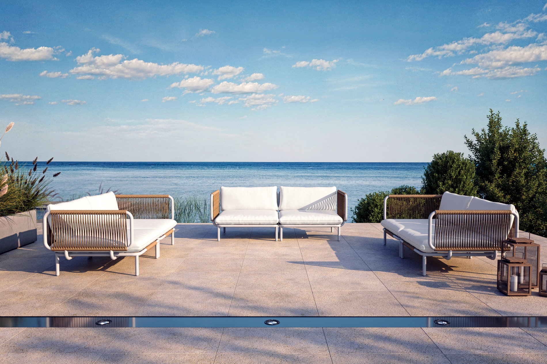 OUTFLEXX Visby Conjunto lounge de jardín 6 piezas, crema/blanco, acero/aluminio, incl. cojines, recubrimiento electroforético