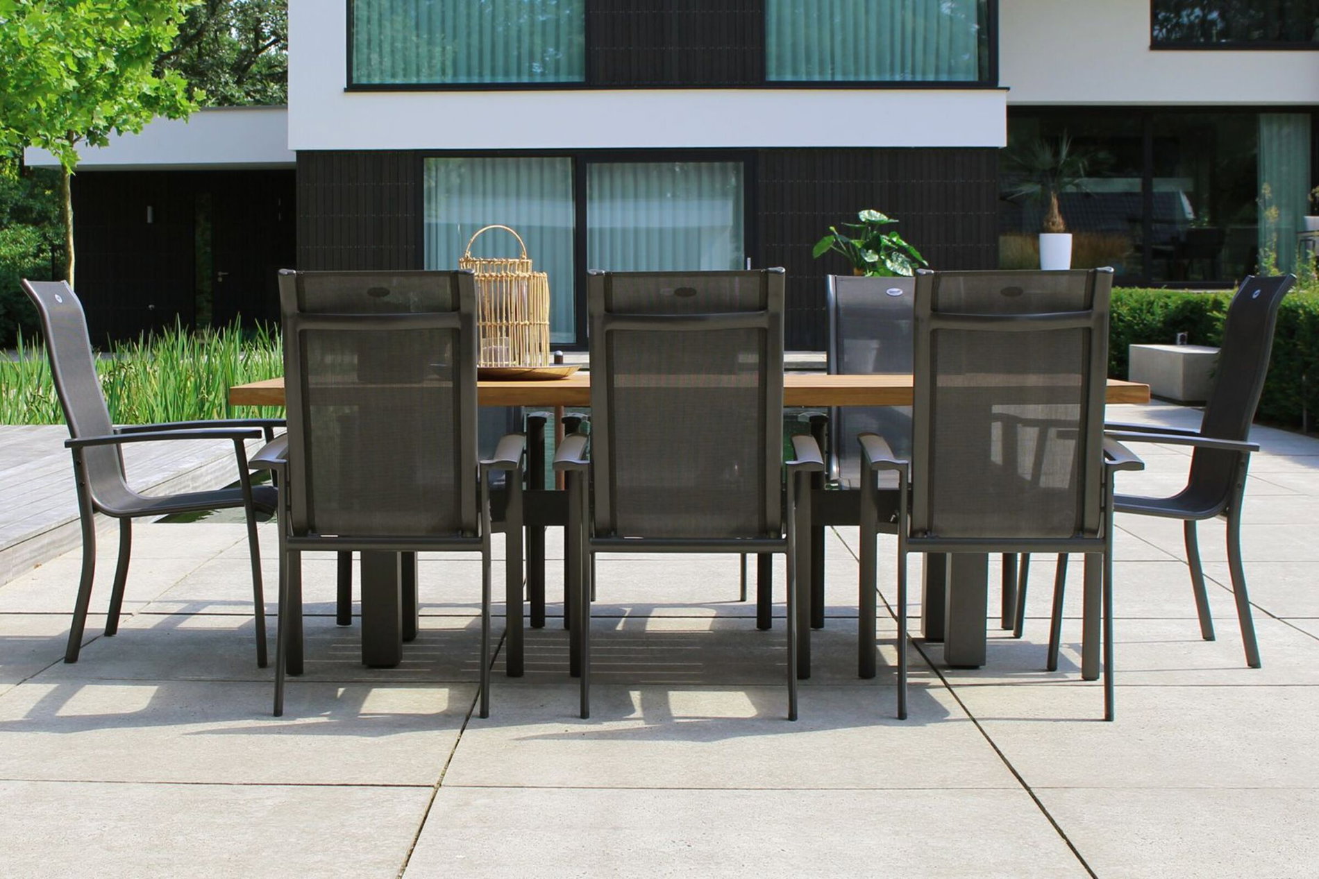 HARTMAN Modelo especial Yasmani/Alice Comfort Conjunto de comedor de jardín, xerix, aluminio/madera de teca, 240x100cm, 8 sillas apilables 19048__1