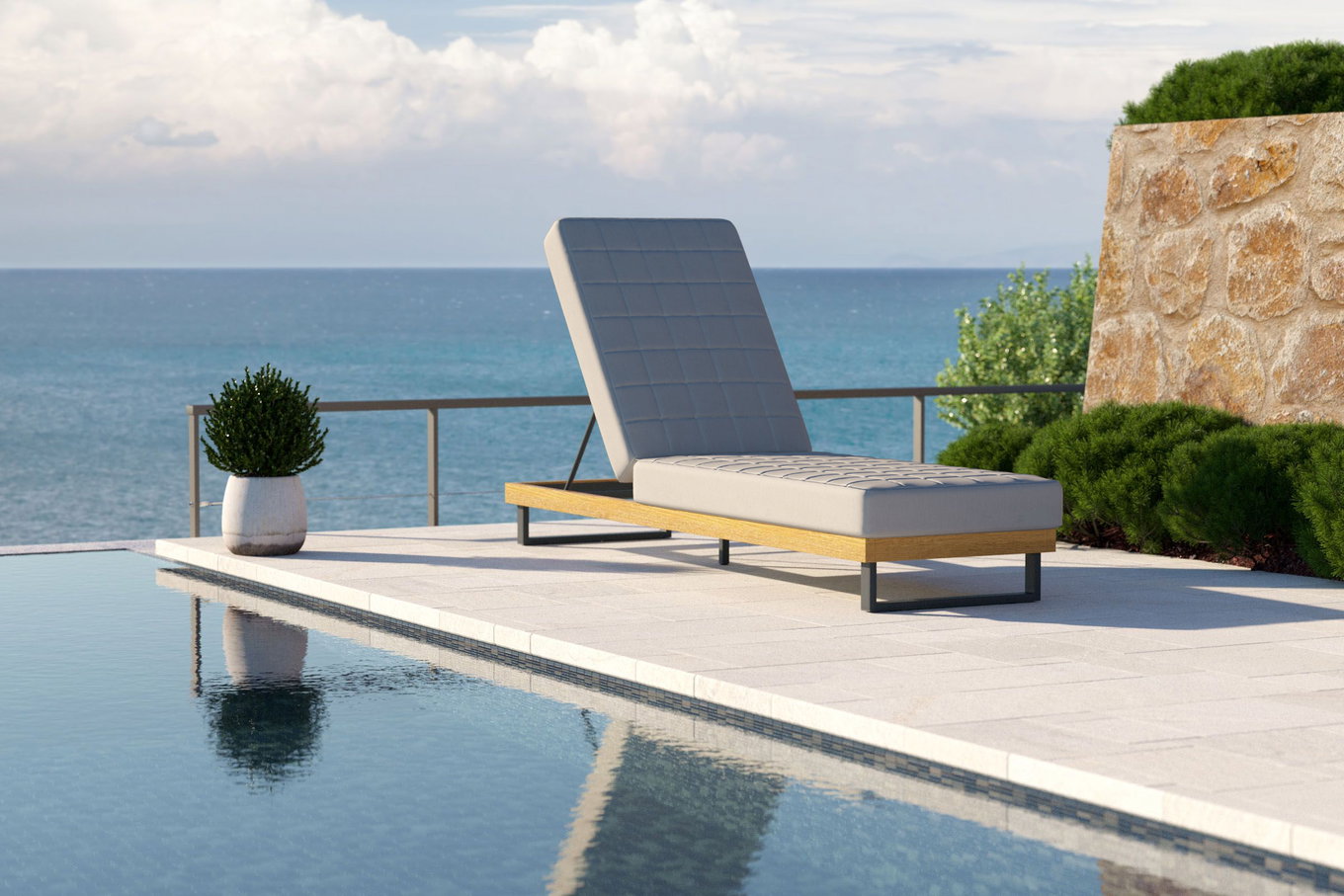 Tumbona OUTFLEXX Icon, gris claro, aluminio/teca/olefina, respaldo ajustable, transpirable, resistente a la intemperie, producto certificado FSC® 80006__1
