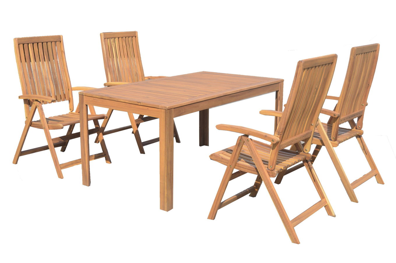 OUTFLEXX Conjunto de comedor de jardín, natural, Acacia, Mesa 160 x 90 cm, 4 sillones plegables, Producto certificado FSC® 19658__1