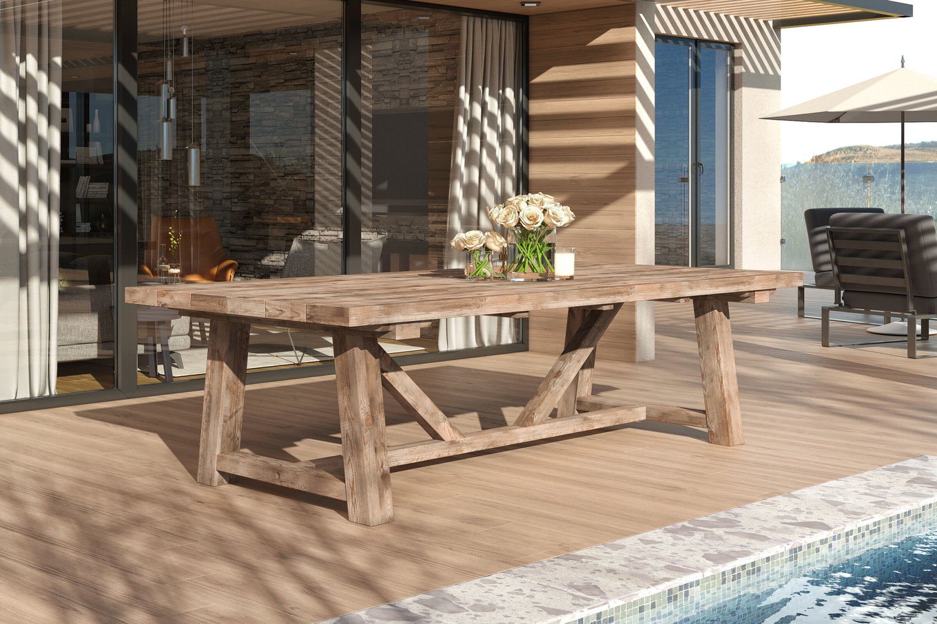Mesa de comedor OUTFLEXX XXL, natural, teca reciclada, 220x110cm, cepillado rústico, grosor del tablero 4cm, producto certificado FSC® 15864__1