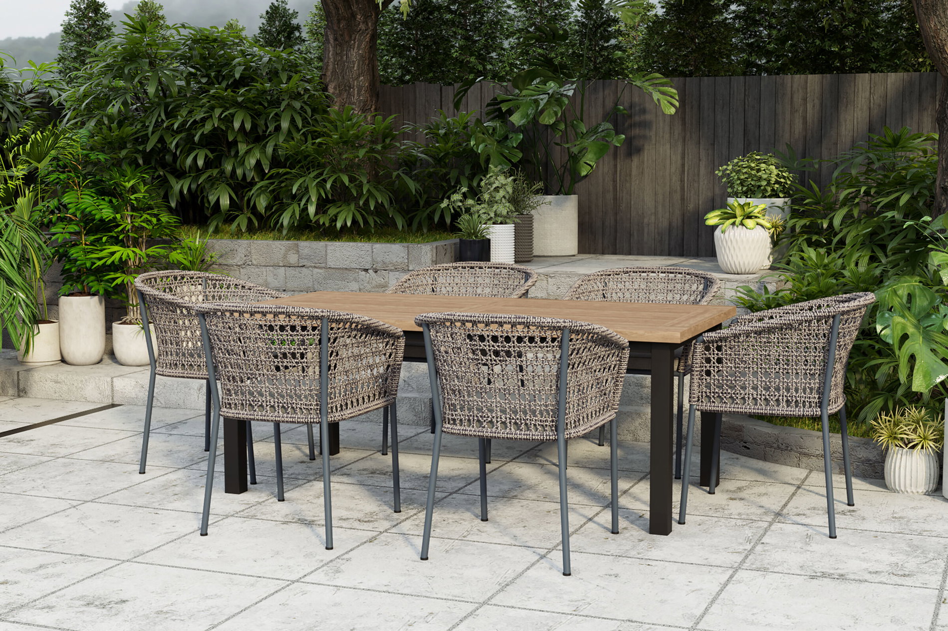 OUTFLEXX Oxford/Zui Garten-Essgruppe, anthrazit/hellgrau, Edelstahl/recycled Teak/Rope, 200/260 x 100 cm, 6x Sessel, inkl. Polster OUTFLEXX Oxford/Zui Garten-Essgruppe, anthrazit/hellgrau, Edelstahl/recycled Teak/Rope, 200/260 x 100 cm, 6x Sessel, inkl. Polster