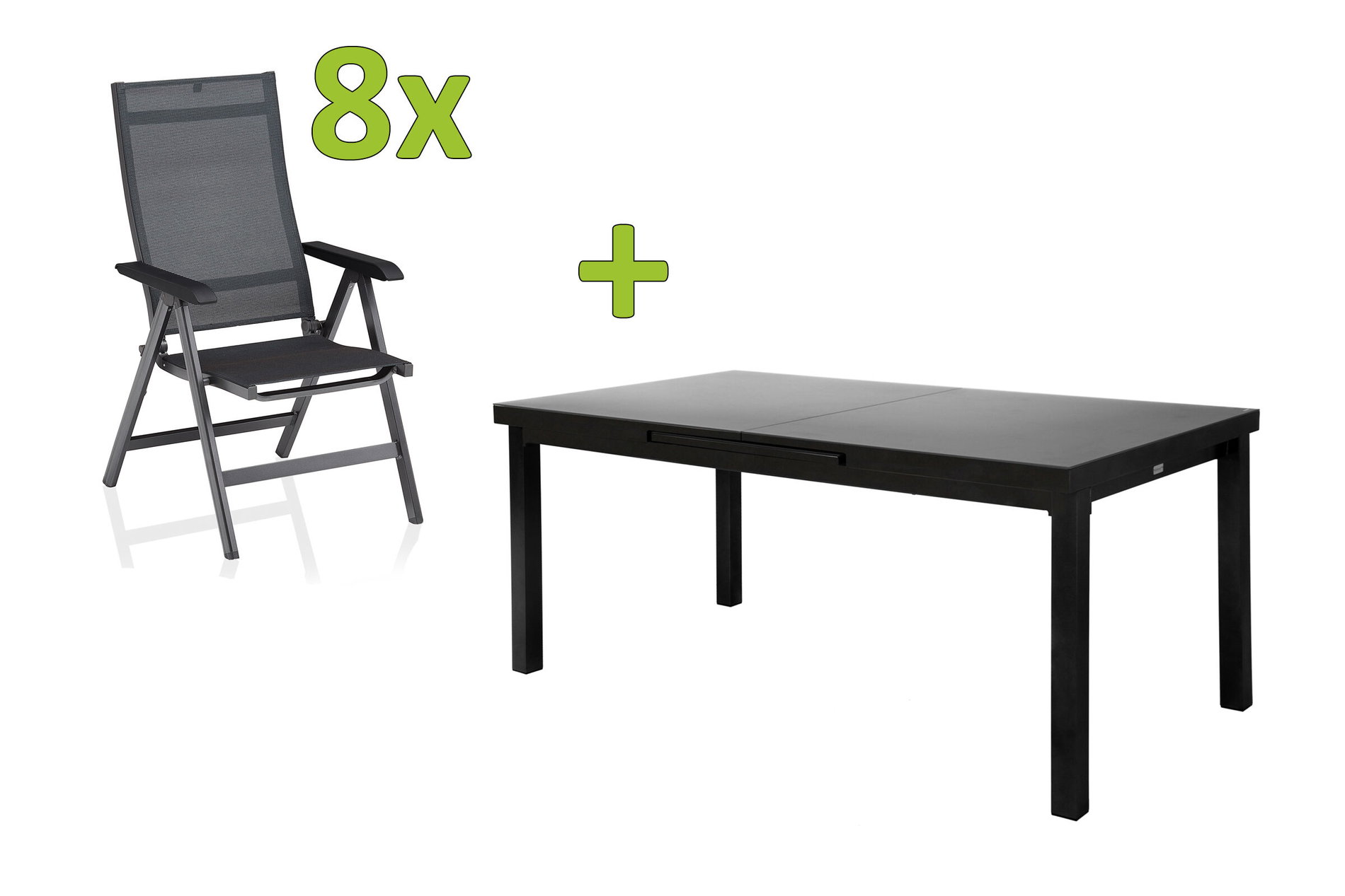 KETTLER BasicPlus Premium Conjunto de comedor de jardín, antracita, aluminio/textileno, mesa 180/240 cm, 8 sillas plegables 31519__1