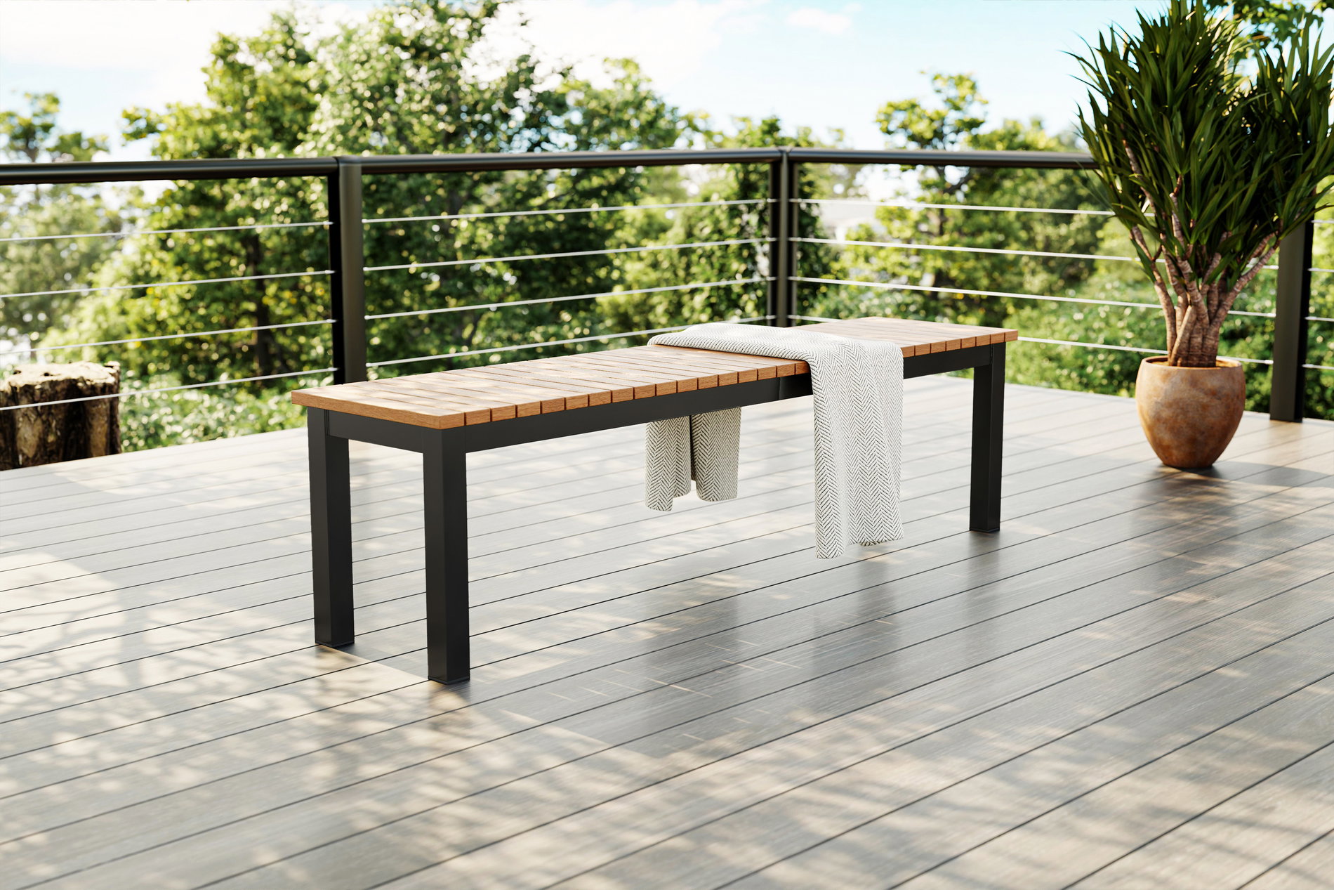 Banco de jardín VILLANA Tasmania, antracita, aluminio/eucalipto, alta capacidad de carga, resistente a la intemperie, producto certificado FSC®