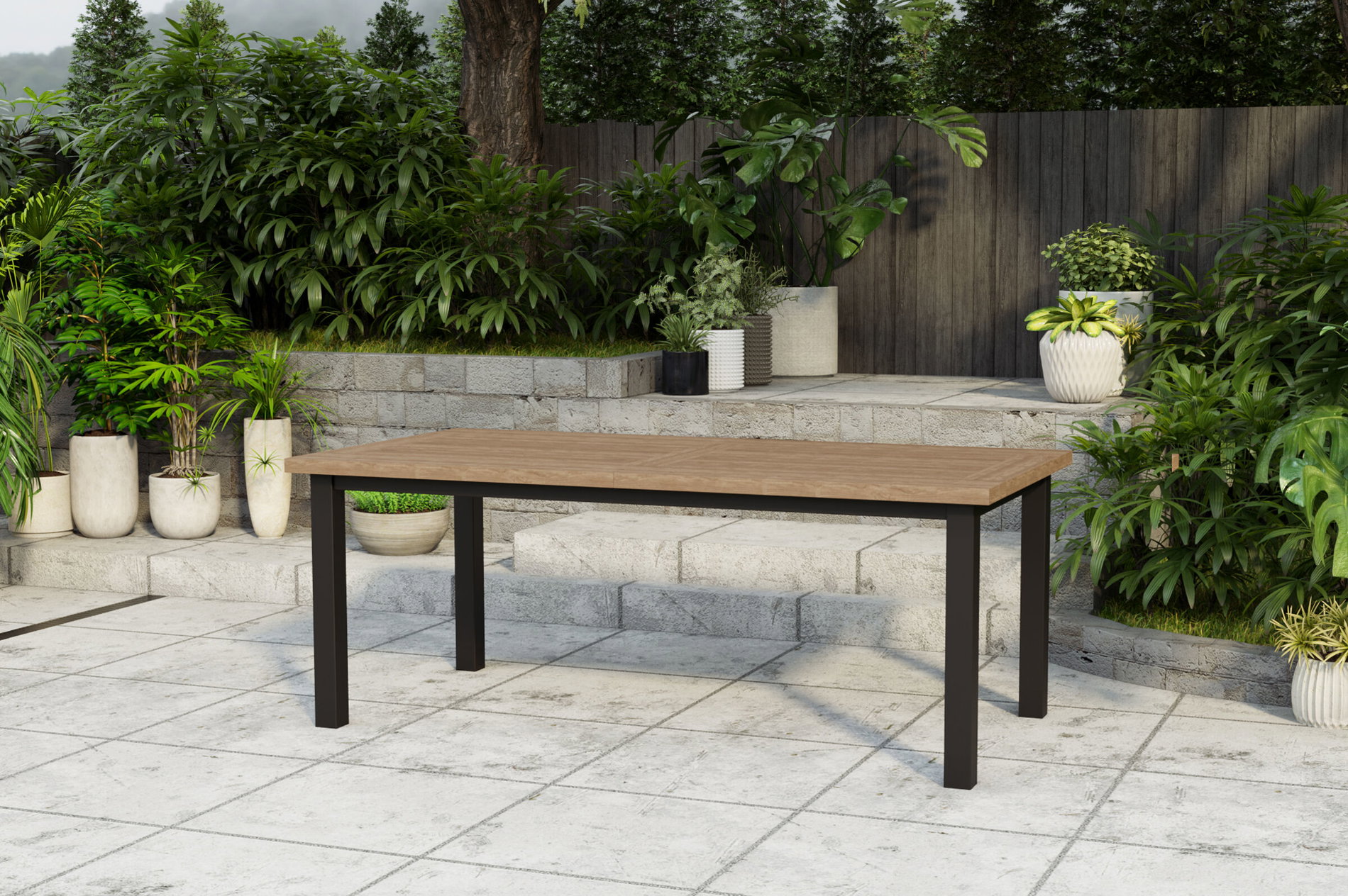 OUTFLEXX Oxford Mesa extensible, antracita/natural, acero inoxidable/teca reciclada, 200/260 x 100 cm 23516__1
