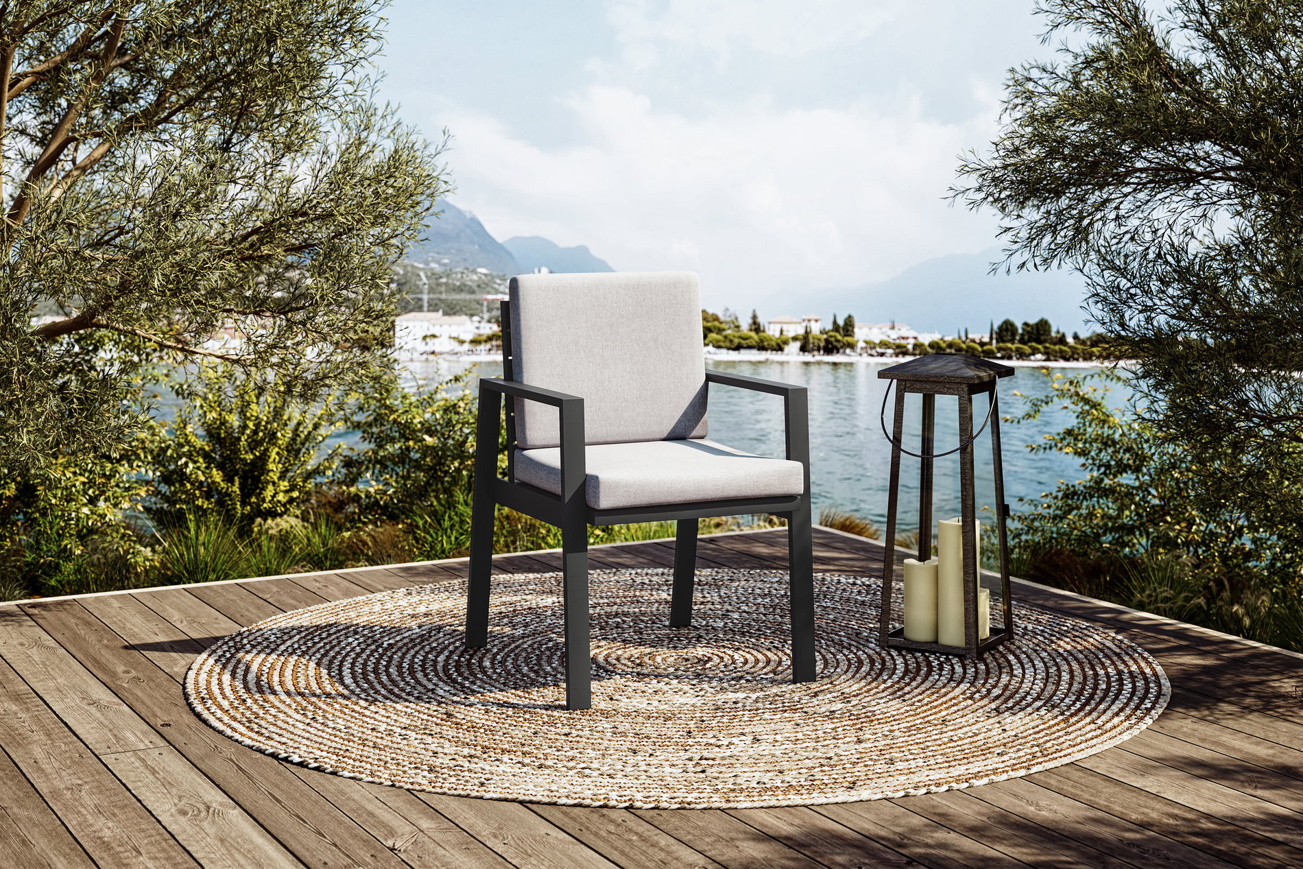 Sillón OUTFLEXX, gris claro, aluminio/poliéster, recubrimiento en polvo, material duradero, entrega montada