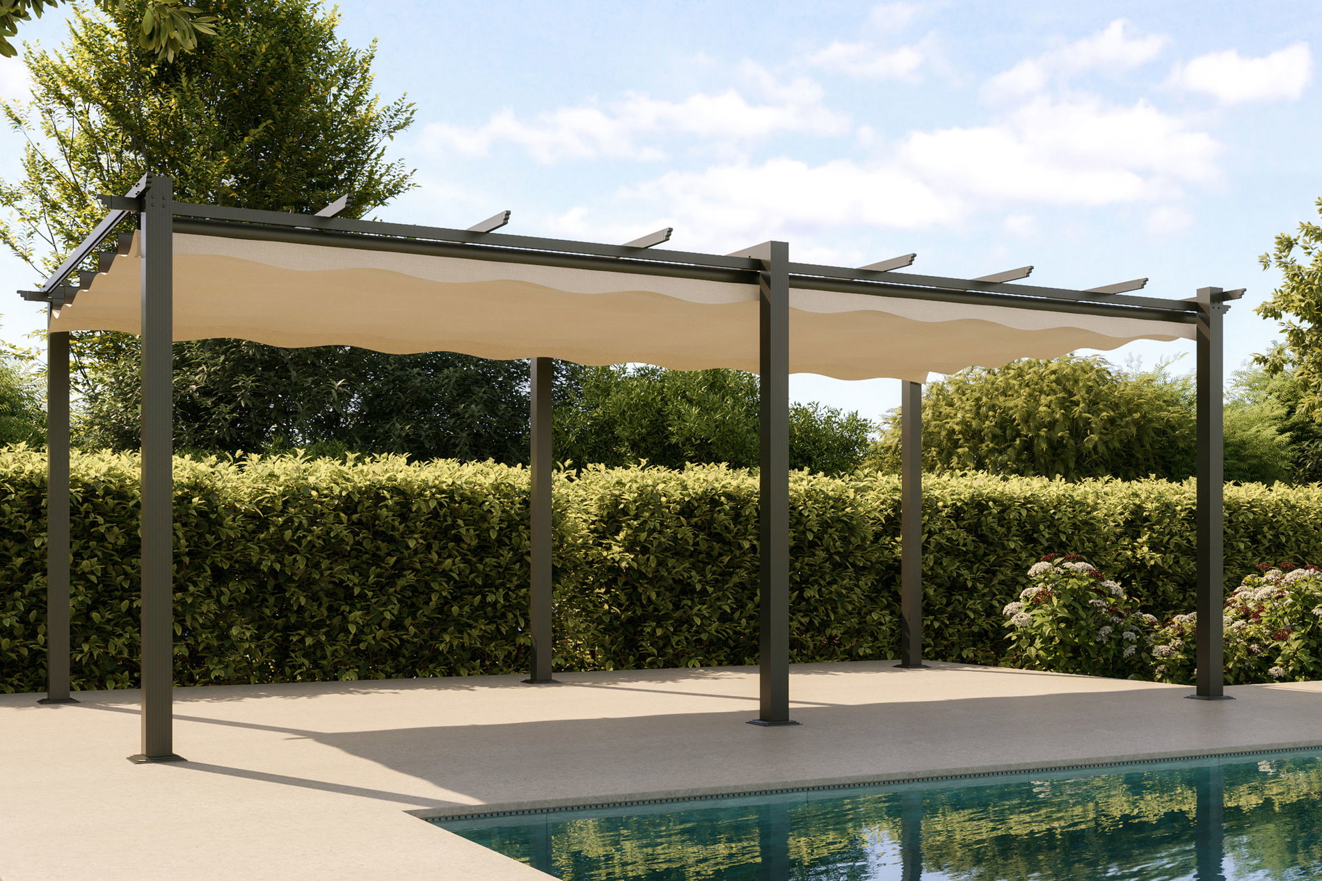 Pérgola OUTFLEXX, antracita/crema, Aluminio/Poliéster, 6 x 3 m, Protección UV