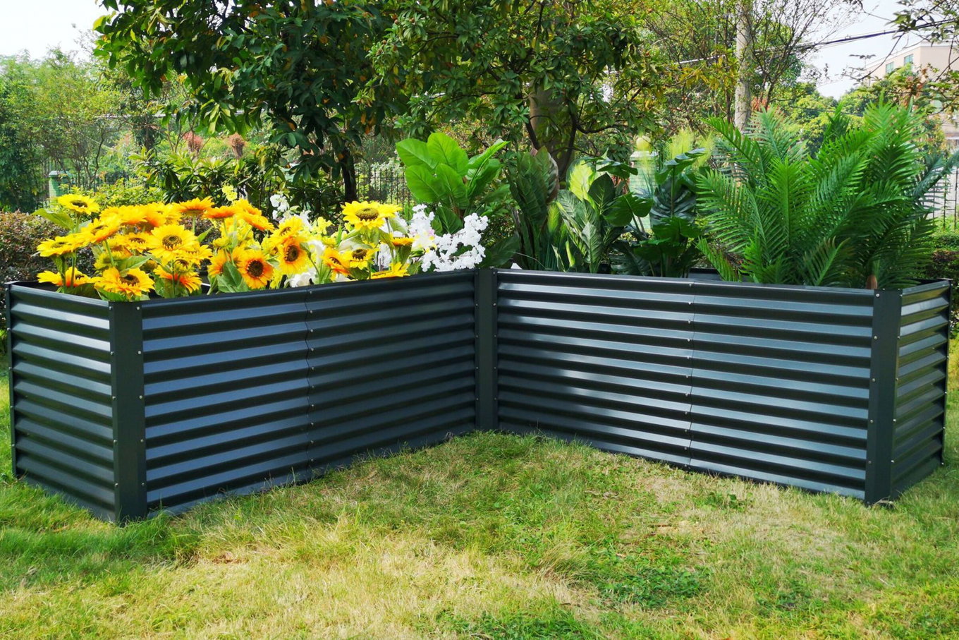 OUTFLEXX Bancal elevado de esquina, antracita, acero aluminio-zinc, 270x270x90x84cm 18174__1