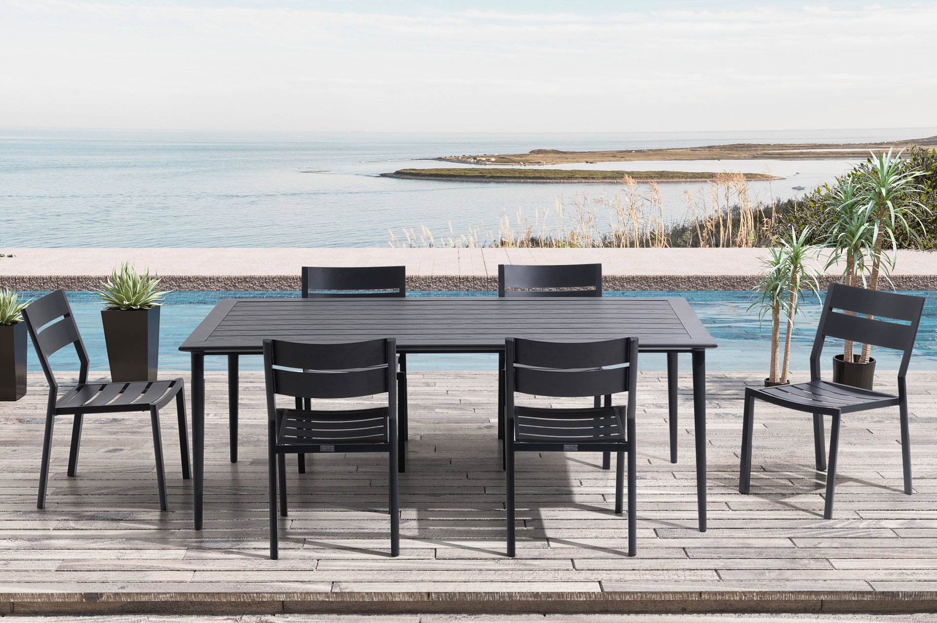 OUTFLEXX Dining-Set, antracita mate, Alu, mesa 200x97 cm, 6 sillones 24120__1