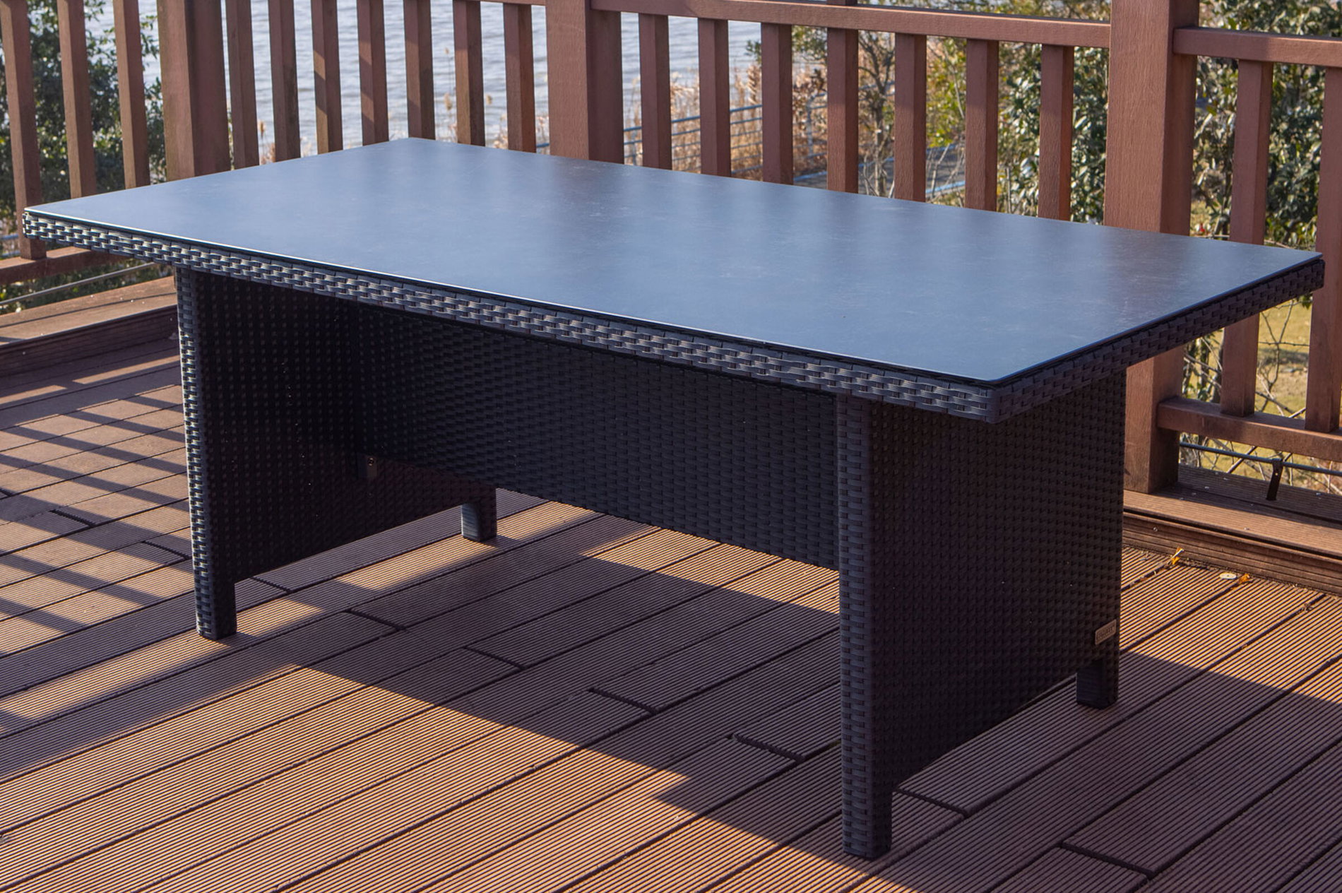 OUTFLEXX Mesa de comedor, negra, polirratán, 200x95cm, Tablero de la mesa Spraystone, 6mm, superpuesta