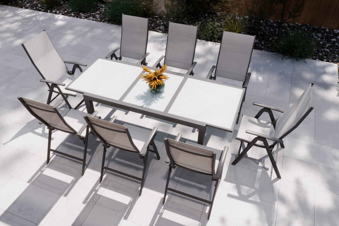 VILLANA Conjunto de comedor de jardín, antracita/gris, Alu/Textil, mesa 160 x 220 cm, 8 sillas plegables 13892__1