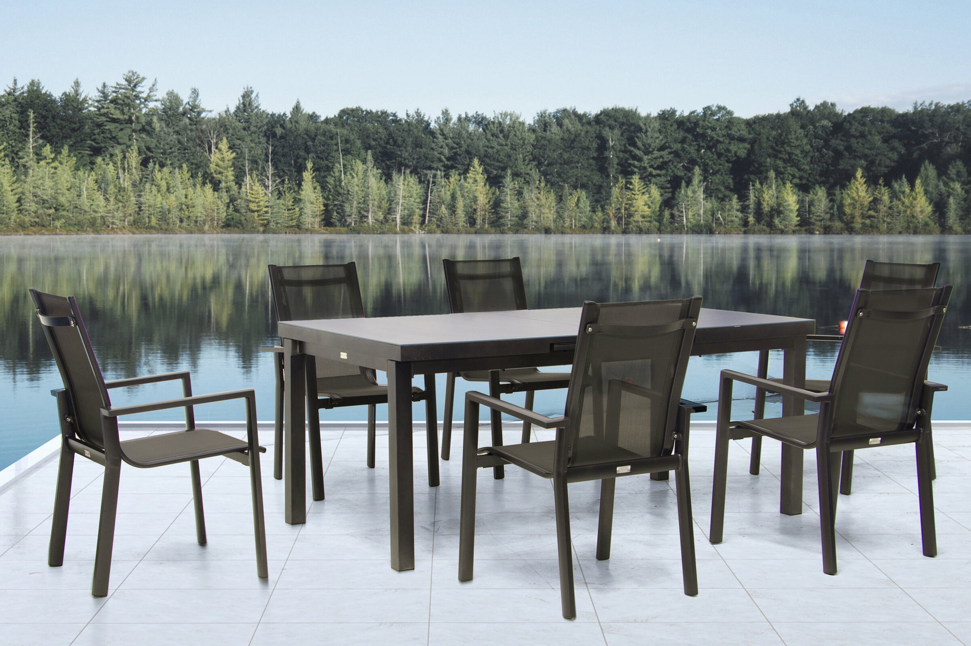 Conjunto de comedor de jardín Premium OUTFLEXX, antracita/gris, aluminio/textilene, mesa extensible 180/240x100cm, 6 sillas apilables 21439__1