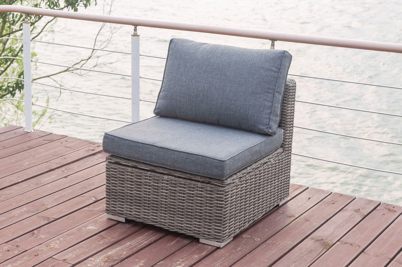 OUTFLEXX Elemento central, gris, polirratán, 70 x 82 x 70 cm, asiento regulable, arcón para cojines impermeable 18362_3_BOX__1