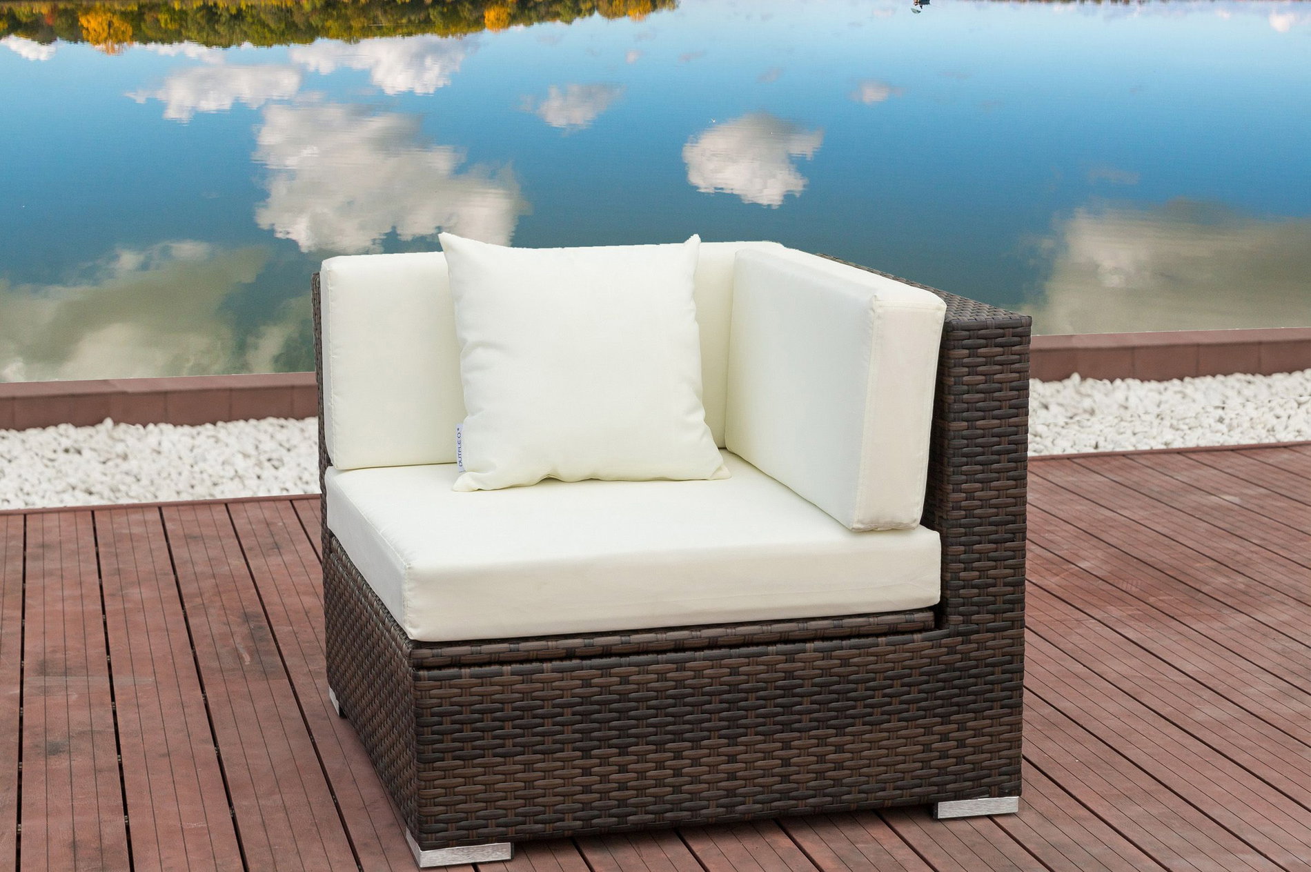 OUTFLEXX Elemento esquinero, marrón jaspeado, polirratán, 85 x 85 x 70 cm, arcón impermeable para cojines
