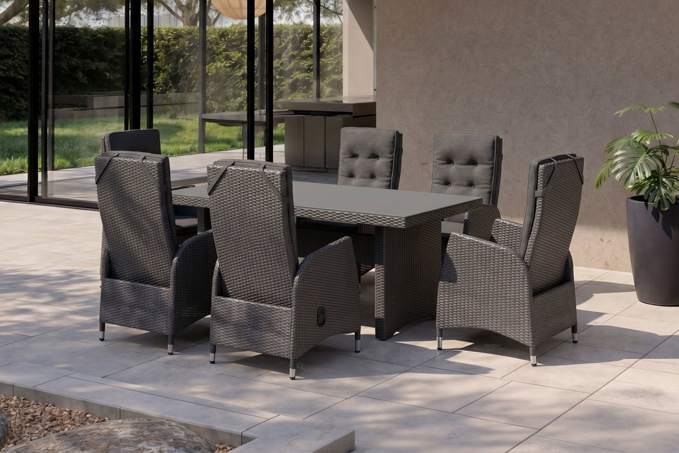 OUTFLEXX Malta Conjunto de comedor de jardín, gris-marrón jaspeado/antracita, polirratán/aluminio