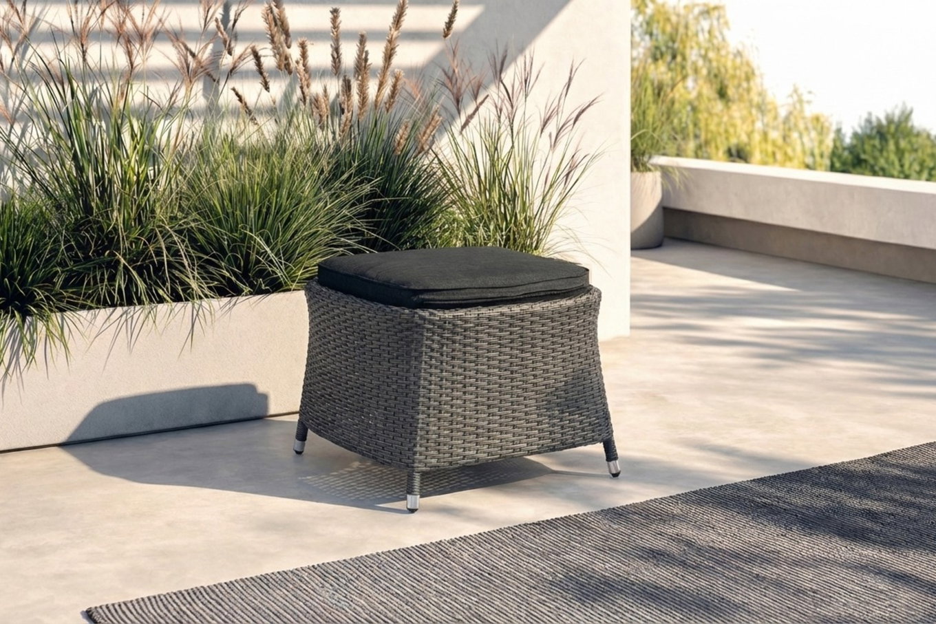 OUTFLEXX Rocking reposapiés, gris/marrón jaspeado, polirratán, 56x54x41 cm, para sillón Dining, incl. cojín