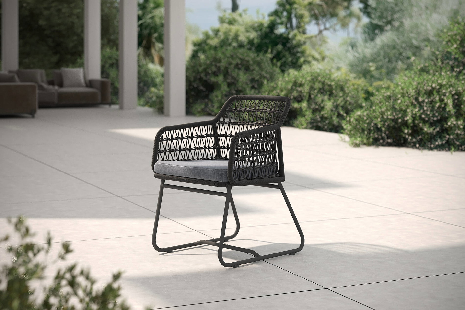 OUTFLEXX Verona Silla de comedor, antracita, Alu/Rope, 60 x 64 x 83 cm, incl. cojín con cremallera