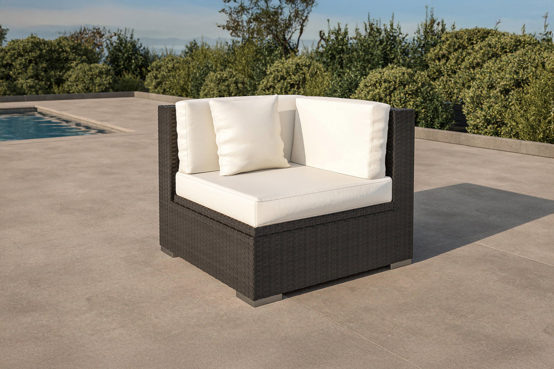OUTFLEXX Elemento esquinero, crema/blanco, negro, polirratán, incl. acolchado y cojines, arcón impermeable para cojines