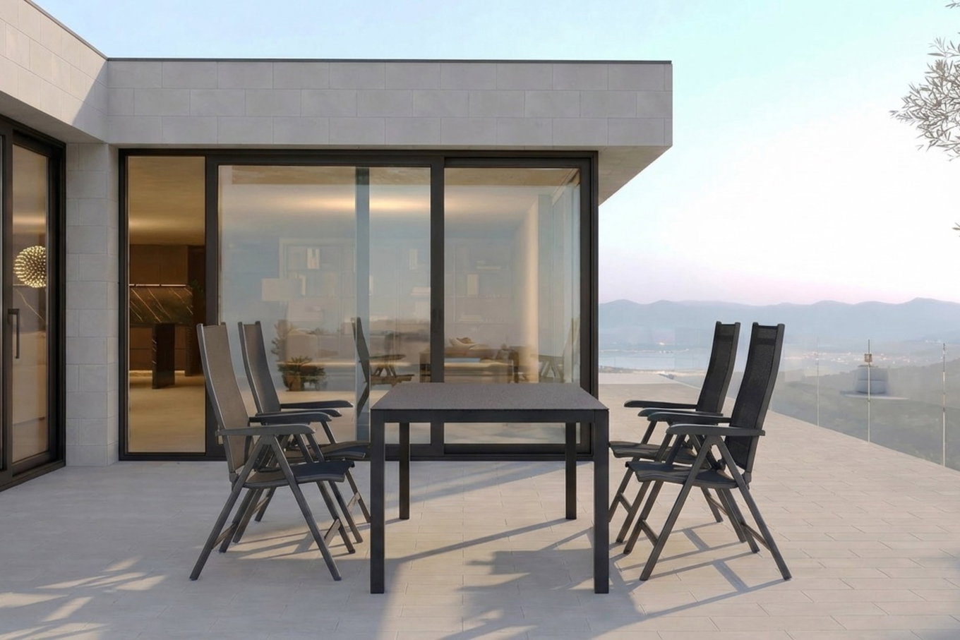 KETTLER BasicPlus Conjunto de comedor de jardín, antracita, Alu/Spraystone/Textil, 160 x 95 cm, 4 sillas plegables