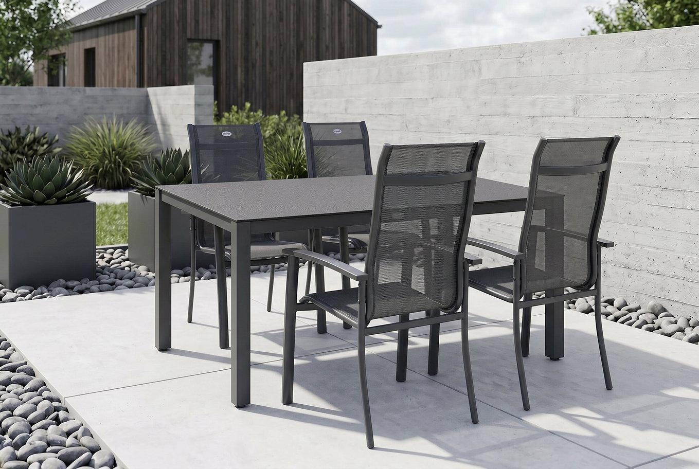 HARTMAN Alice Conjunto de comedor de jardín, xerix/antracita, Alu/Textil, 160x95 cm, 4 sillas apilables